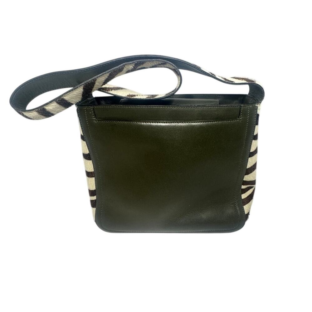 Adrienne vittadini green leather & zebra brown pony hair bag, classic old money